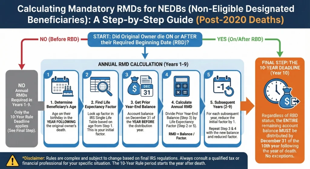 Calculating Mandatory RMDs for NEDBs (Step-by-Step Guide)-Infographic