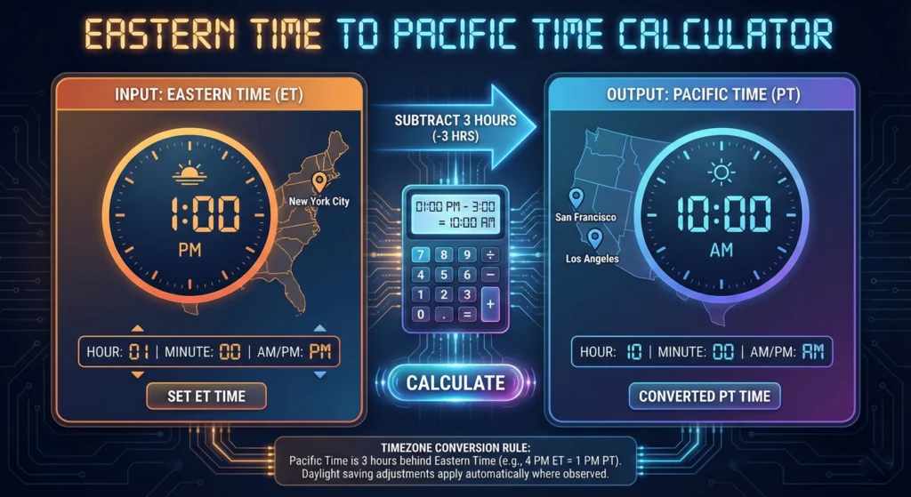 Eastern-Time-to-Pacific-Time-Calculator-infographic Eastern Time to Pacific Time Calculator-infographic