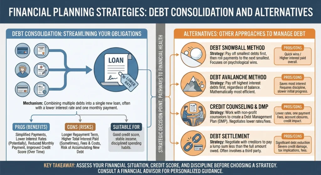 Financial-Planning-Strategies-Debt-Consolidation-and-Alternatives-infographic Financial Planning Strategies Debt Consolidation and Alternatives-infographic