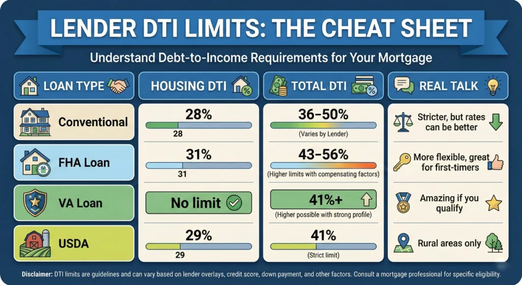 Lender-DTI-Limits-The-Cheat-Sheet-infographic Lender DTI Limits The Cheat Sheet-infographic