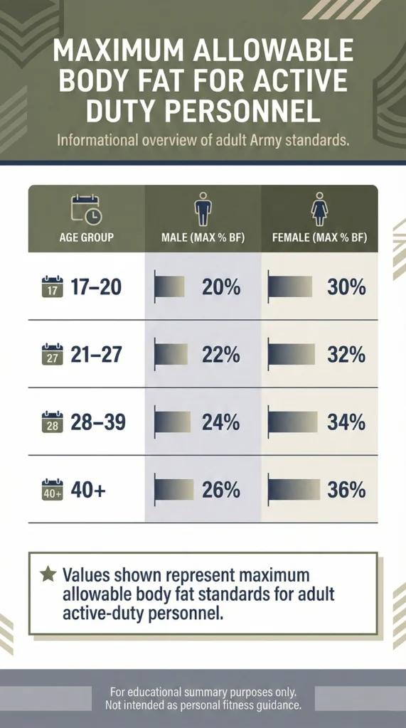 Maximum Allowable Body Fat for Active Duty Personnel