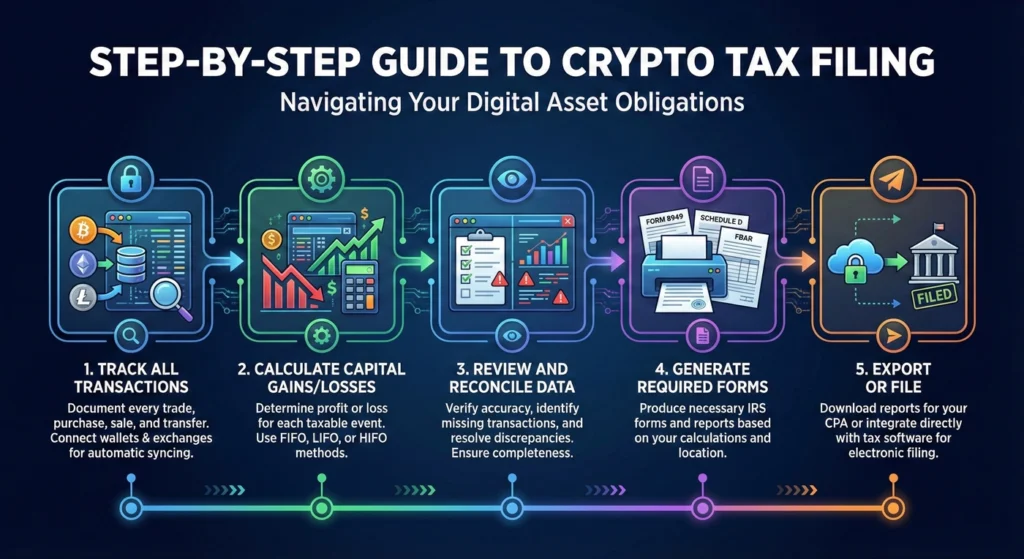 Step-by-Step Guide to Crypto Tax Filing - infographic