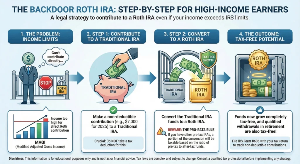 The Backdoor Roth IRA Step-by-Step for High-Income Earners-infographic