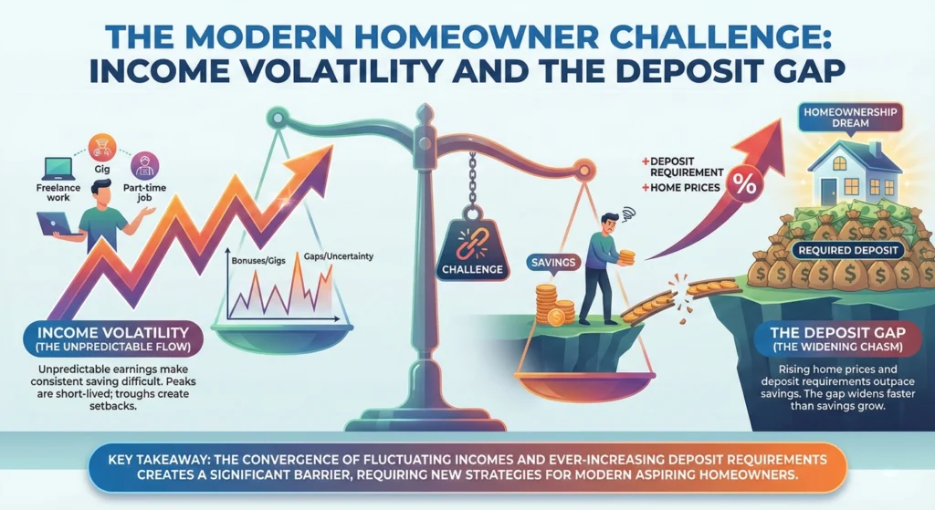 The-Modern-Homeowner-Challenge-Income-Volatility-and-the-Deposit-Gap-infographic The Modern Homeowner Challenge Income Volatility and the Deposit Gap-infographic
